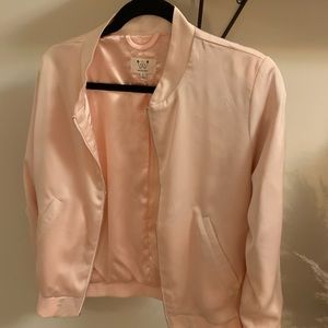 Blush Pink Silk Bomber Jacket